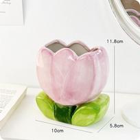 Tulip Flower Flower Makeup Brush Storage Bucket Ceramic Ceramic Tulip Pen Holder  Office Pen Holder purple-tulip