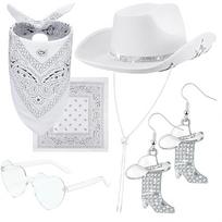 Women's Western Costume Set with Hat, Heart Sunglasses, Boots & Earrings for Themed Party One Size