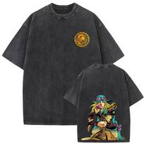 Anime Jojo's Bizarre Adventure Steel Ball Run Gyro Zeppeli Vintage Acid Washed T Shirt Men Women Manga Casual Oversized T-shirt S įvairiaspalvis
