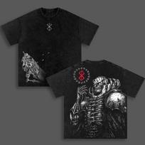 2026 Hot Sale Skull Knight Print T-shirt Berserk Anime Clothing Men Women Short Sleeve Cotton Tshirts Vintage Washed Tee Harajuku Oversized T Shirt L