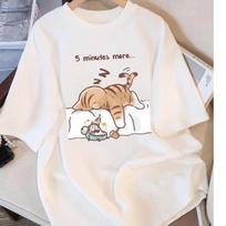 Women T-Shirt Cotton Summer The Cat That Always Wants To Sleep Pattern Prints T Shirt O-Neck Soft Loose Tops Basic Woman Clothes XS