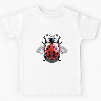 A vibrant and stylized illustration of a ladybug with bold red and black-spotted elytra Kids T-Shirt 120