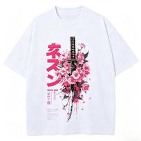 2026 Hot Sale Retro Samurai Katana Cherry Blossom Graphic T-Shirt Unisex Short Sleeve Tee Vintage Harajuku Streetwear Men Casual Daily Tops Tshirt 4XL