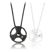2Pieces Men Fashion Necklace Fitness Gym Dumbbell Barbell Chain Pendant Necklace 1