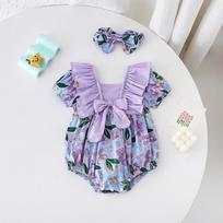 Baby Girls Short Sleeve Begonia Flower Infant Triangle Romper Crawling Clothes 66cm