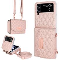 VIETAO Z Flip 7 Leather Wallet Phone Cases with Cross Body Strap Gilrs Purse Phone Case for Samsung Galaxy Z Flip 6 5 4 3, Pink For Samsung Z Flip 6 rožinė