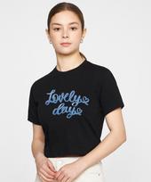 Graver [Woman] Ribbon Typography Heart Crop Short Sleeve T-Shirt_Black Black/Free