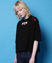 Monkey Flower Women'S Rose Embroidery Short Sleeve T-Shirt / Mm8Wts12F Black Free