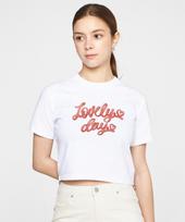 Graver [Woman] Ribbon Typography Heart Crop Short Sleeve T-Shirt_White White/Free
