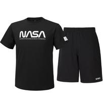 Nasa Unisex Cotton Blend Training T-Shirt + Knee-Length Cotton Shorts Set [Black] 100