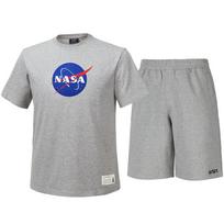 Nasa Unisex Cotton Blend Training T-Shirt + Knee-Length Cotton Shorts Set [Light Melange] 110