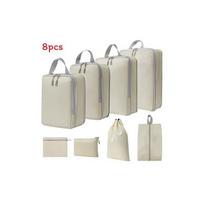 Travel Compression Packing Cubes Set Eightpiece With Oxford Fabric For Luggage Organization And Suitcase Storage smėlis