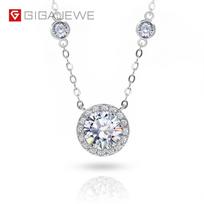 GIGAJEWE Halo Style 1.0 Ct D Cyan Pink Color Round Cut Silver 925 Moissanite Pendant Necklace 18k Gold Plated for Gift balta