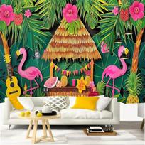 Summer Tropical Fantasy Tapestry Flamingo Tiki Bar ALOHA Totem Palm Living Room Party Backdrop Room Decoration 100X70CM