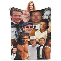 B-Brad Pitts Photo Blanket Actor Picnic Flannel Throw Blanket Warm Soft Outdoor Custom Bedspread Gift Size: 75*100cm, Weight: 230 GSM