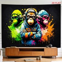 Cool Monkey Graffiti Tapestry, Hip Hop Style Wall Hanging, Colorful Splash Art Decor for Bedroom Dorm Living Room 100X70CM