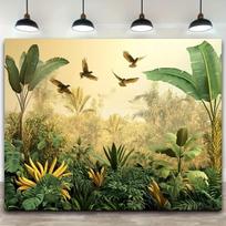 Tropical Rainforest Tapestry Polyester Lush Foliage Banana Clusters Flying Birds Wall Hanging Nature Decor 100X70CM