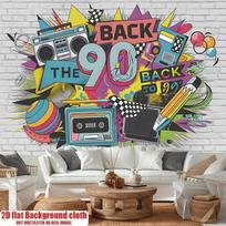 Retro 90s Background Cloth Radio Cassette Hanging Cloth Nostalgic Theme Party Retro Market Street Dance Activity 100X70CM