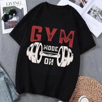 Gym Barbell Graphic T Shirt Bold Lettering Print Streetwear Style Fitness Themed Top Casual Short Sleeve Shirt for Men Women S