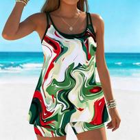 Women's Swimwear Tankini 2 Piece Swimsuit Line Vortex Pattern Vacation Bathing Suits XS įvairiaspalvis