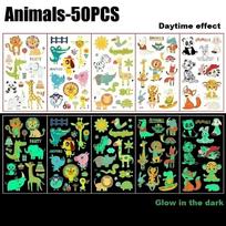 Glow in The Dark Tattoo Stickers for Kids Party Animal Themed Temporary Tattoos Fluorescent Body Art Decorations Safe Washable 12x7cm