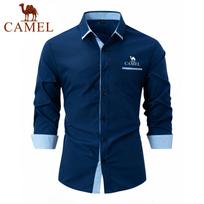 Camel Spring and Autumn Embroidery New Fashion Men's Wear High Quality Cotton Men's Color Block Business Slim Fit Casual Shirt Long Sleeved Shirt S