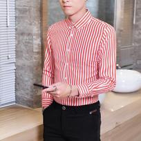 Men's British Long-sleeved Shirt Men's Fashion Casual Slim Vertical Striped Men's Shirt M
