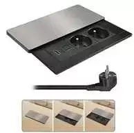 „Solight“ įmontuojamas lizdų blokas su stumdomu dangteliu, 2 lizdai, HDMI, USB A+C 20W PD, 2m, sidabrinis