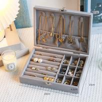 Velvet Jewelry Storage Box with Lock - Large Capacity for Rings, Earrings, Studs, Bracelets, Bangles, and Necklaces.