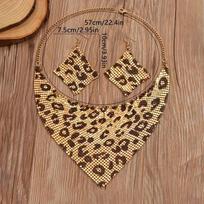 Fashion Leopard Print Jewelry Set, 3pcs, Sexy Bib Necklace & Dangle Earrings, Vintage Elegant Design, Versatile Stylish Accessory