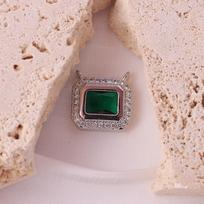Emerald Square Pendant with Diamond Halo on Clavicle Chain - Everyday Luxury Jewelry