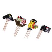 24pcs Cake Toppers Pirate Theme Fruit Picks Insert Card Halloween Party Decor one size