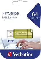 „Verbatim“ USB atmintinė, USB 2.0, 64GB, Store,N,Go PinStripe, žalia, 49964, skirta duomenų archyvavimui