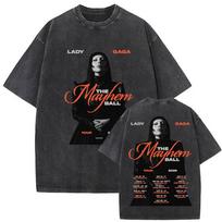 Lady Gaga Mayhem Vintage Washed Letter Print TShirt Unisex Women Hip Hop Loose Short Sleeve Tshirt Pure Cotton T Shirts Streetwear S