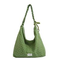 Fashi Nyl Vintage Red Polka Dot Shoulder Bag Lightweight Youth Sweet Hobo Bag for Women Ruched Handle Casual Large Tote Bags žalia