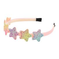 Girl Headband with Smooth Arc-Tooth Comb Anti-Slip Design Rainbow Gradient Color Hearts Stars Decoration Hair Hoop I