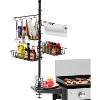 3-Tier Griddle Caddy for Blackstone Grill BBQ Organizer with Paper Towel Holder,Hook Baskets Vertical Storage for Grilling Tools, Spatulas,Condiments juoda