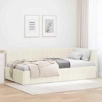 Lova Kampinė lovos konstrukcija Kreminė 90 cm x 200 cm Aksomas