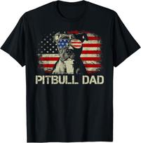 Best Pitbull Dad Ever Shirt American Flag 4th Of July Funny Gift Unisex T-Shirt L