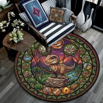 Dinosaur Glass Scene Round Area Rug Under Office Chairs Bedroom Living Room Home Decor 80cm x 80cm