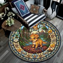 Dinosaur Adventure Glass Round Area Rug Under Office Chairs Bedroom Living Room Home Decor 80cm x 80cm