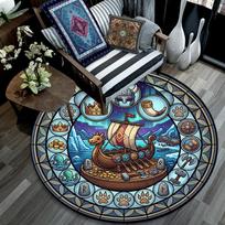 Ship Legend Round Area Rug Under Office Chairs Bedroom Living Room Home Decor 80cm x 80cm
