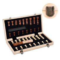 Classic Walnut Wood Chess Set Folding Solid Wood Chessboard With Pieces Traditional Board Game Gift smėlis