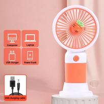 Cute Plastic Design Usb Rechargeable Portable Handheld Fan Dual Use (Handheld/Stand) Summer Cooling Fan For Kids & Adults oranžinė