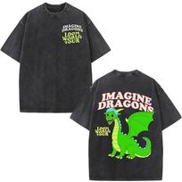 Imagine Dragons Loom World Tour Vintage Washed T Shirt Rock Band Tshirt Unisex Women Aesthetic Trendy Cotton Short Sleeve T Shirt S įvairiaspalvis