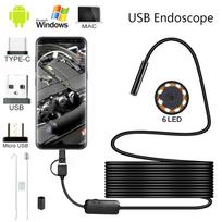 1/2/3.5/5/10m 6LED USB Mini Endoscope Camera Flexible Hard Cable Snake Borescope Inspection Camera for Android Smartphone PC Hard Cable