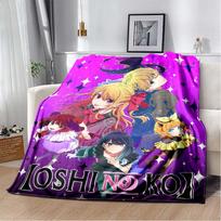 Oshi No Ko Idol Girls Group Pink Star Print Flannel Throw Blanket Soft Warm Plush Blanket for Sofa Bed Travel Anime Teen Girls Home Decor Gift 80cm x 120cm