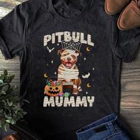 Pitbull Mummy Halloween Costume T-Shirt: Funny Dog Lover Gift M