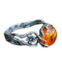 Ethnic Style Inlaid Amber Beeswax Ring Exquisite Orange Transparent Stone Ring 1 gray