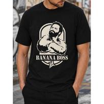 Men's Banana Boss Graphic T-Shirt, Short Sleeve Crew Neck Tee With Funny Bearded Man Print, Soft Cotton Casual Wear For Daily Outfit S juoda